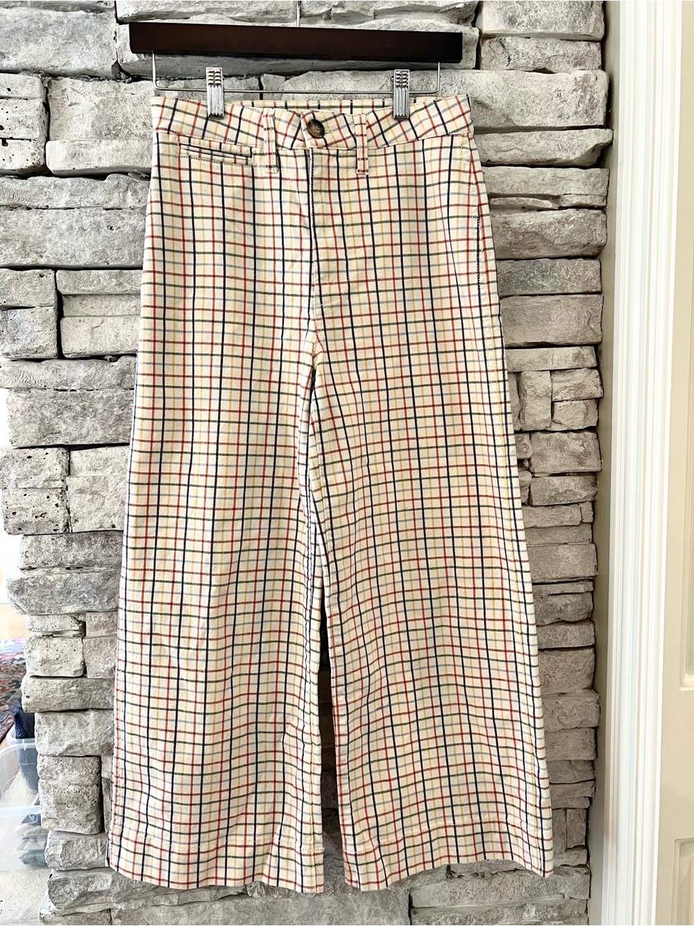 Madewell Cream Plaid High-Rise Trousers with Multi-Color Grid